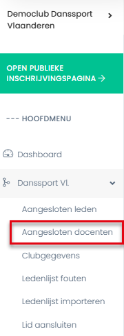 Menu aangesloten docenten